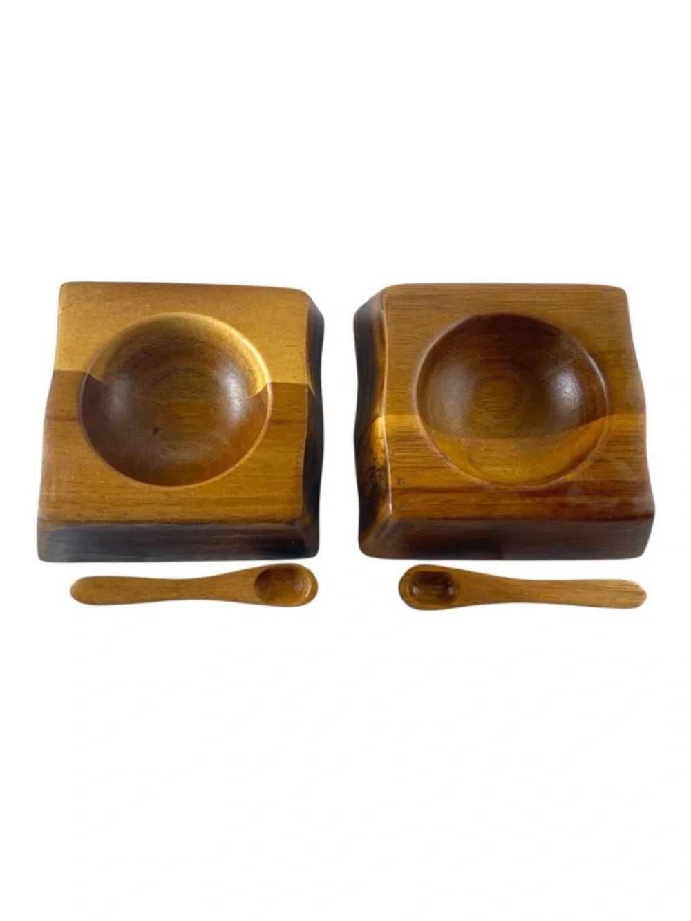 Rachael Ray Square Wooden Condiment Pinch Bowls with Spoons – Set of 2, 3.5”